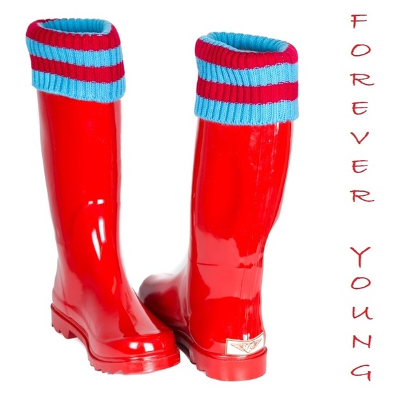 Women Rainboots, Tall Rubber Rain Boots with Cuff, #1807, Red - Picture 1 of 5